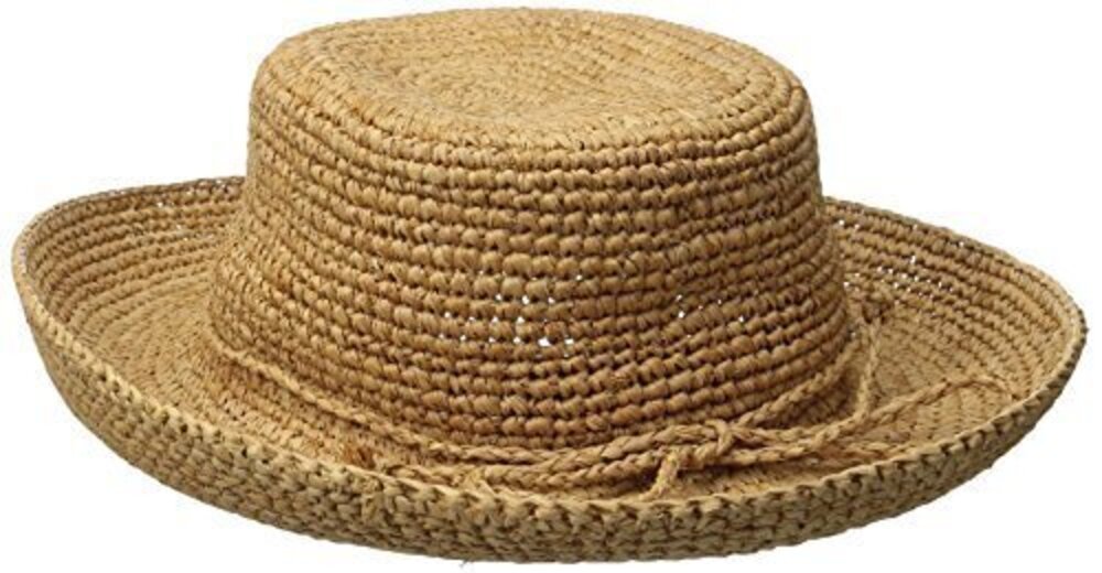 5407 Crocheted Raffia Hat with Drawstring, Tea, One Size - Picture 2 of 2